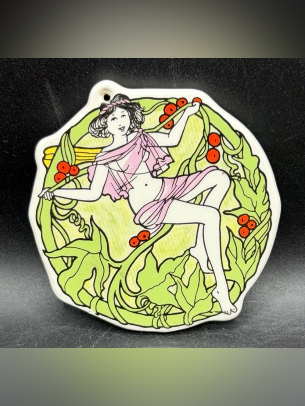 Vintage Art Nouveau Style Woman Fairy Lady Figure w Foliage Ceramic Ornament